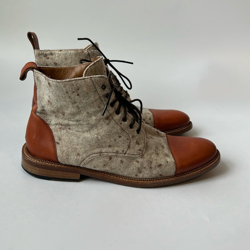 Taft Two-Tone Brown and Cream Wool Cap-Toe Boots